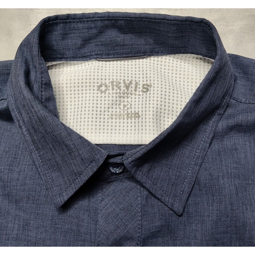 ORVIS Men Medium Blue Black Heather Polyester Button Outdoor Shirt EUC - Picture 5 of 14